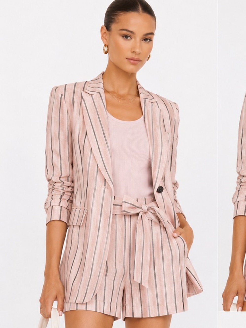 Rag & Bone Claudia Pink Black Striped Linen Blazer Size 14 - Picture 2 of 9